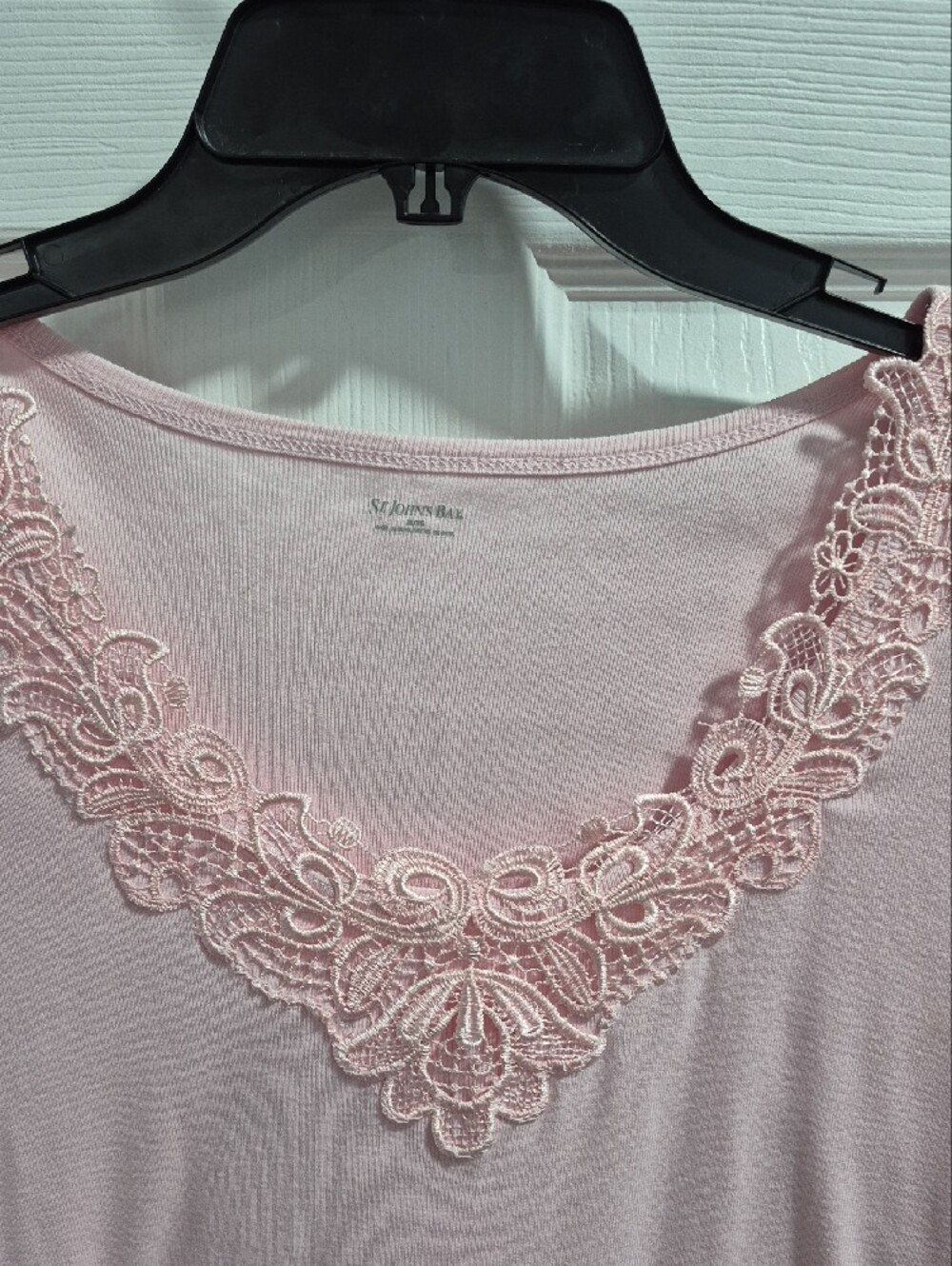 St. John's Bay XL Light Pink Long Sleeve Top with Lace V-Neck - Picture 2 of 3